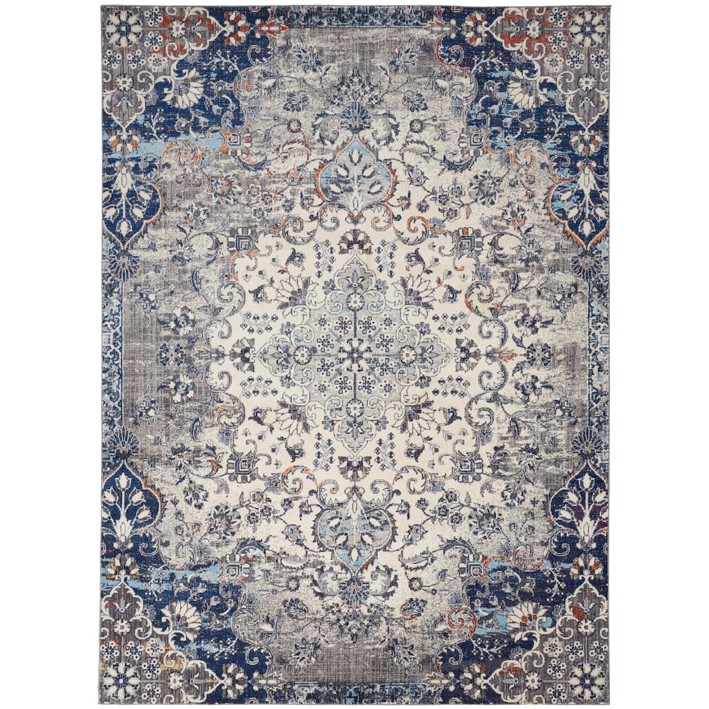 Bellini Vintage Bohemian Medallion Rug, Gray/Blue, Area Rug