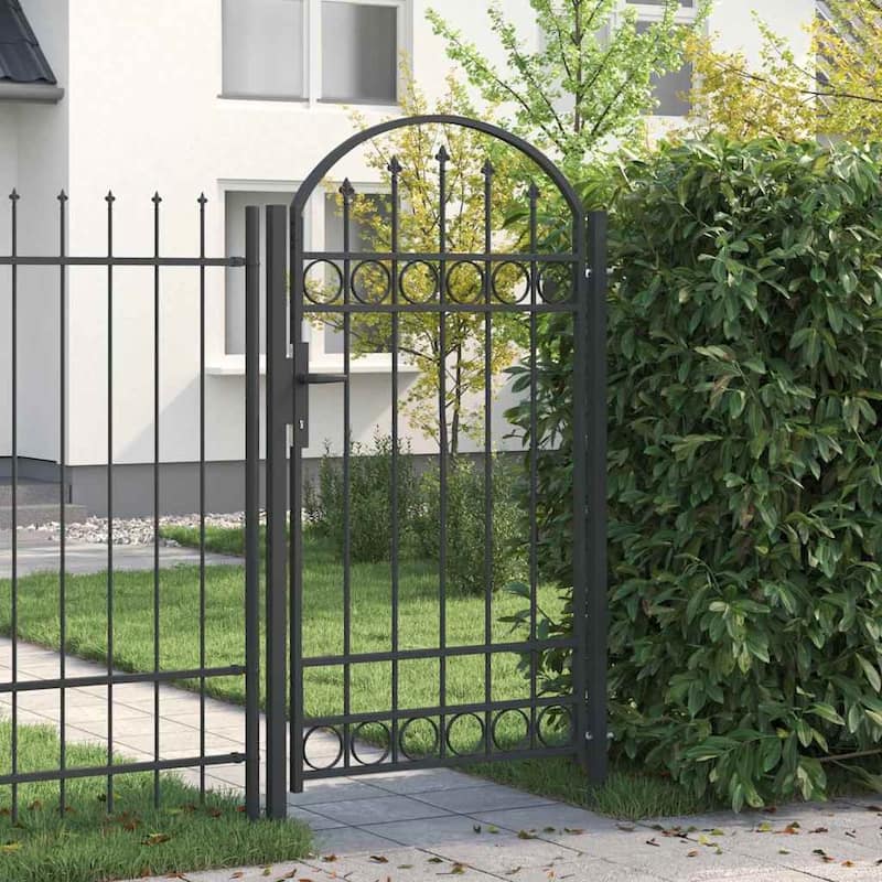 vidaXL Fence Gate Gray 39.4" x 49.2"/59.1"/68.9"/98.4" Powder-coated steel - 39.4"x 68.9