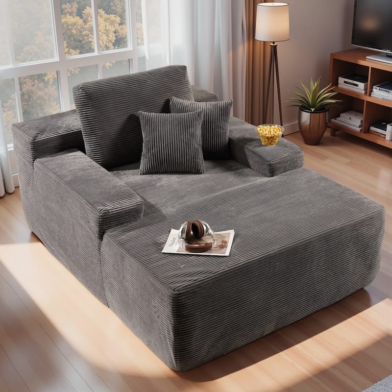 HOOOWOOO Modern Upgraded Fabric Sofa Chaise Lounge - Corduroy Grey