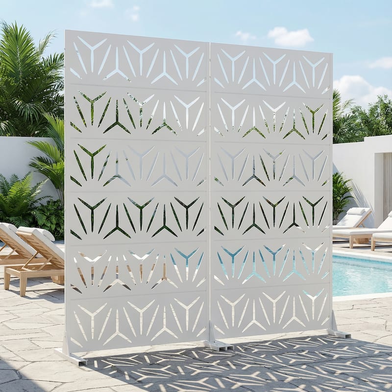 Dovelina Outdoor Freestanding Metal Privacy Screen Decorative Garden Fence (Set of 2)