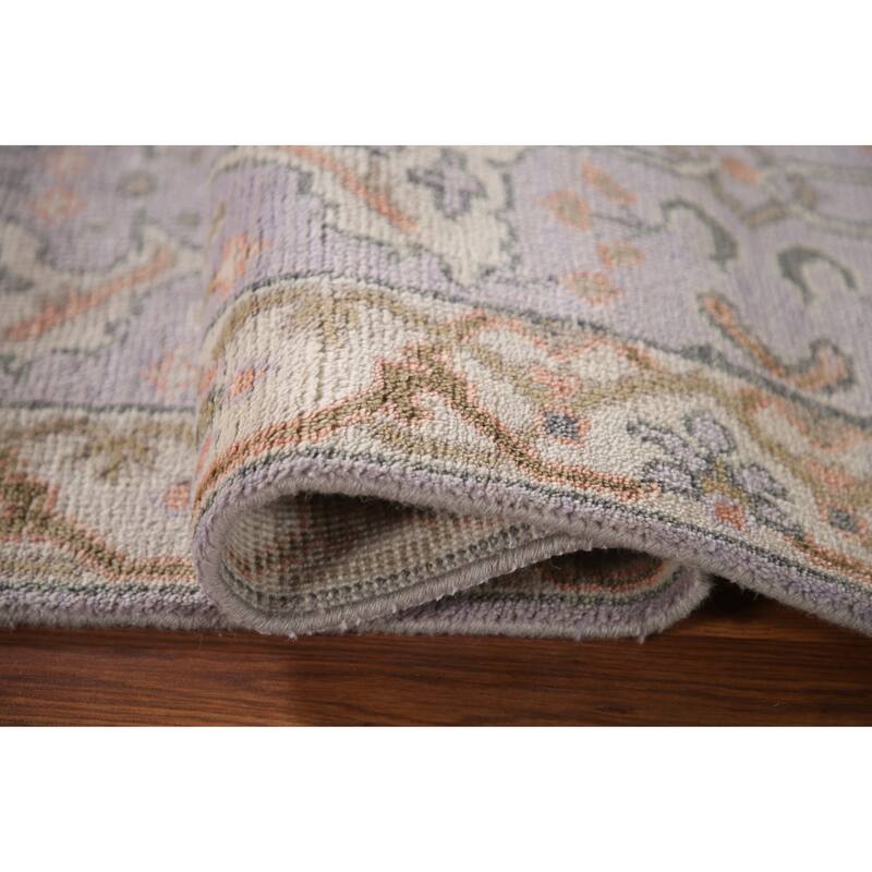Floral Grey Oushak Runner Rug Hand-knotted Wool Carpet - 2'7"x 7'10"