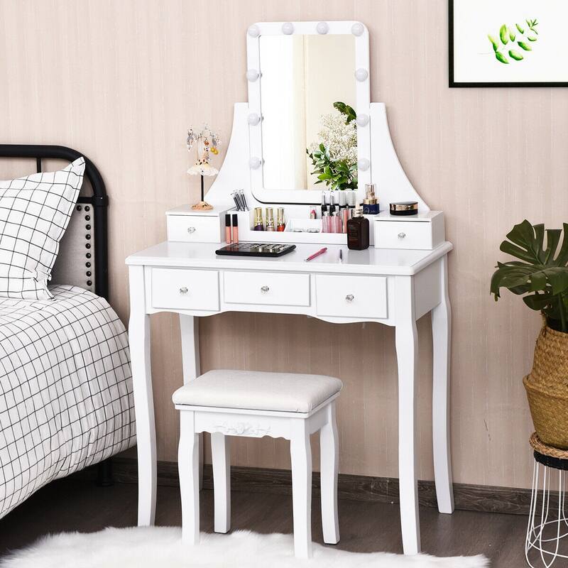 Dimmable Bulbs Touch Switch Vanity Dressing Table Set with Removable Box - 31.5" x 16" x 53.5" (L x W x H)