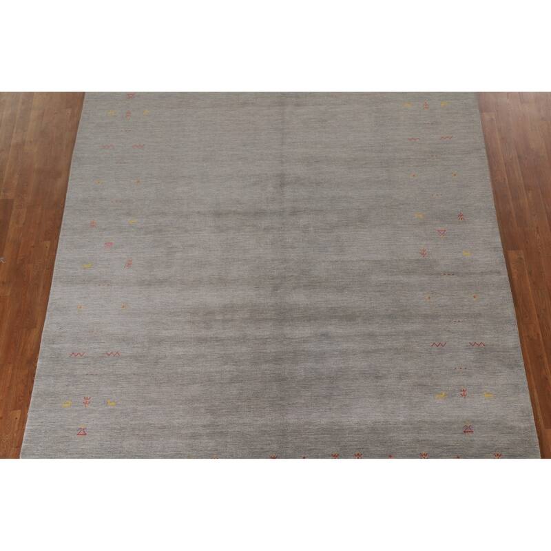 Tribal Gabbeh Area Rug Hand-Knotted Beige Wool Carpet - 8'1"x 9'8"