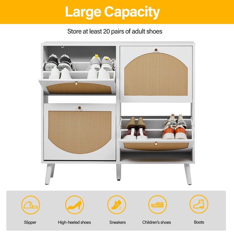 Rattan Shoe Cabinet with 2 / 4 Flip Drawers, Narrow Shoe Storage Cabinet,Organizer for Entryway, Bedroom, Living Room
