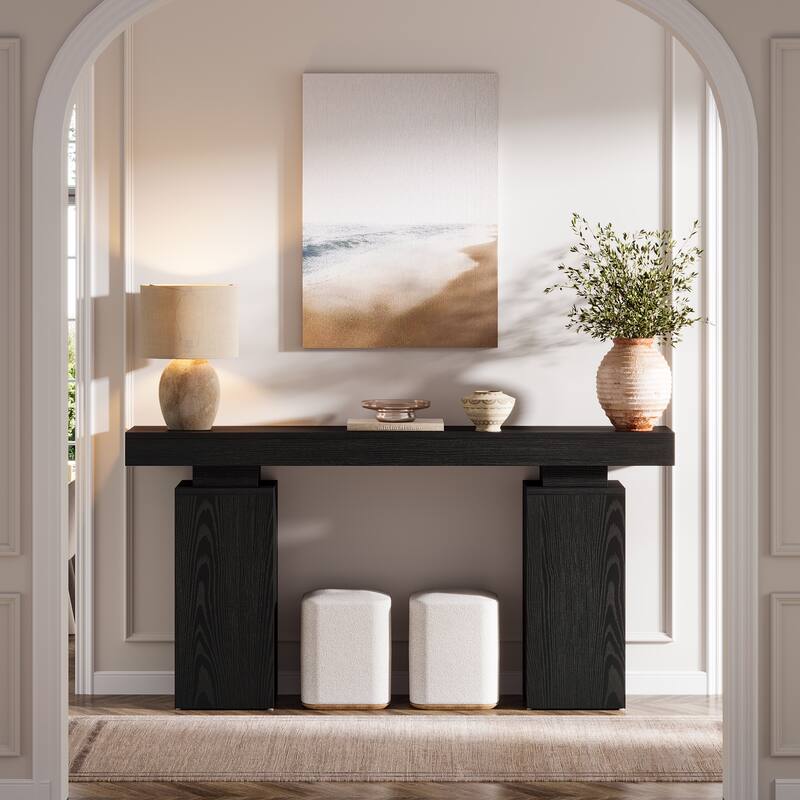 63-Inch Long Console Table, Farmhouse Entryway Table Behind Couch