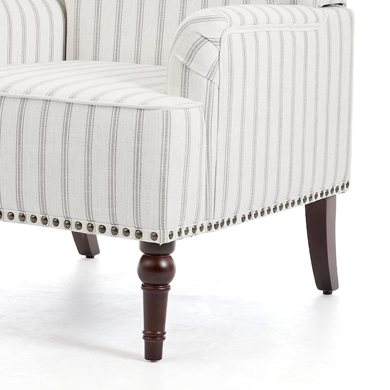 Linen Accent Chairs Nailhead Trim Armchairs with Wooden Legs