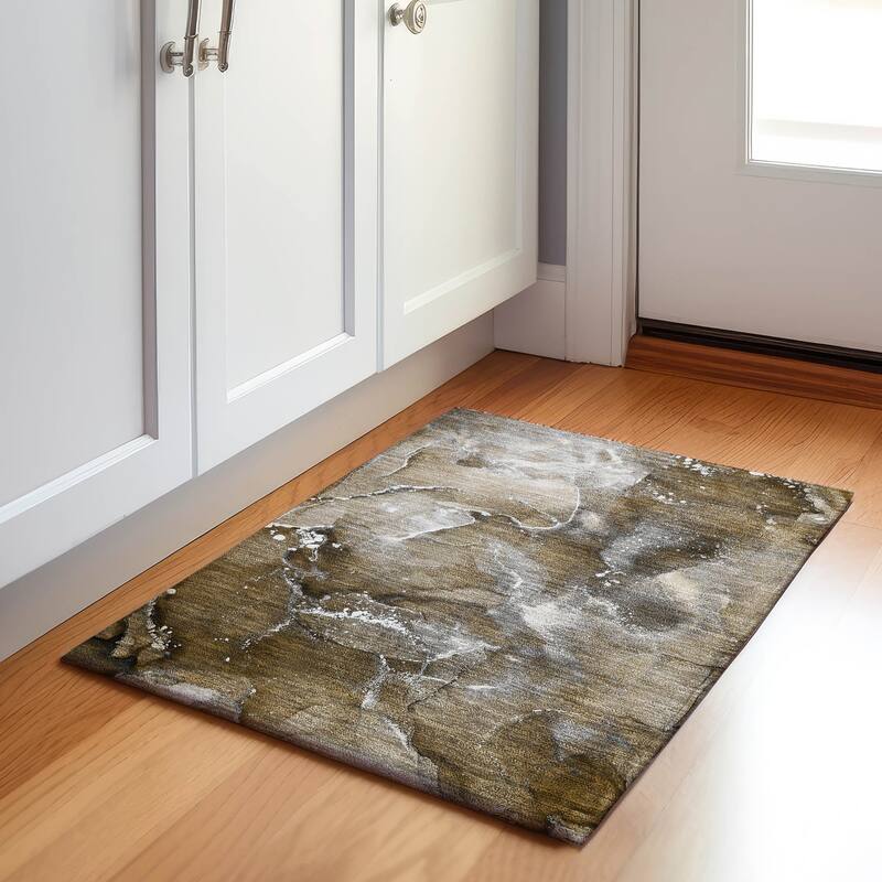Premium Washable Super Soft Abstract Contemporary Mayfield Rug - Brown - 1' 8" x 2' 6" - Rectangle