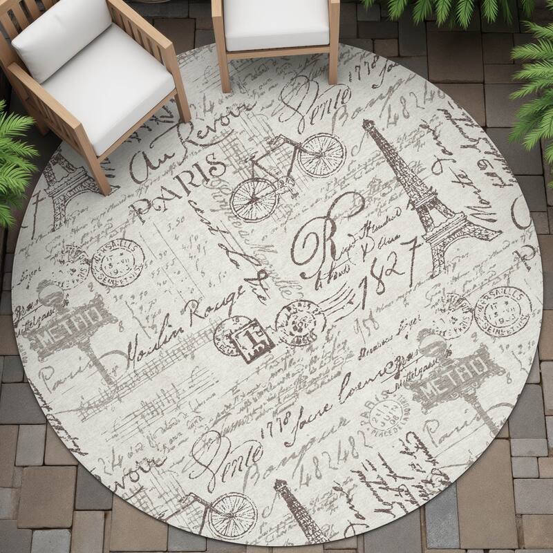 Machine Washable Indoor/Outdoor Modern Paris Chantille Rug - Linen - 8' x 8'