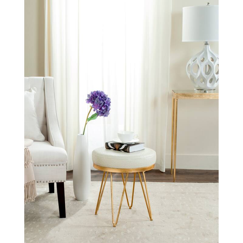 SAFAVIEH Scarlett Mid-Century Faux Ostrich Round Cream Bench - 16" x 16" x 17.8" - 16Wx16Dx18H - Cream Pu/Gold