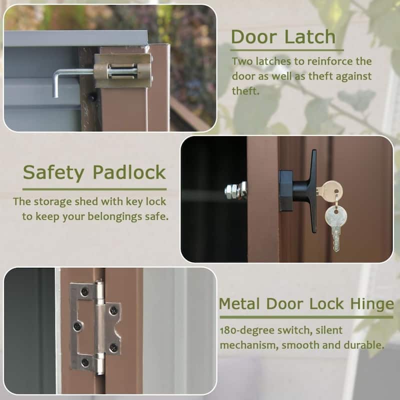 Outdoor Storage Shed , Metal Tool Sheds Storage House with Lockable Double Door