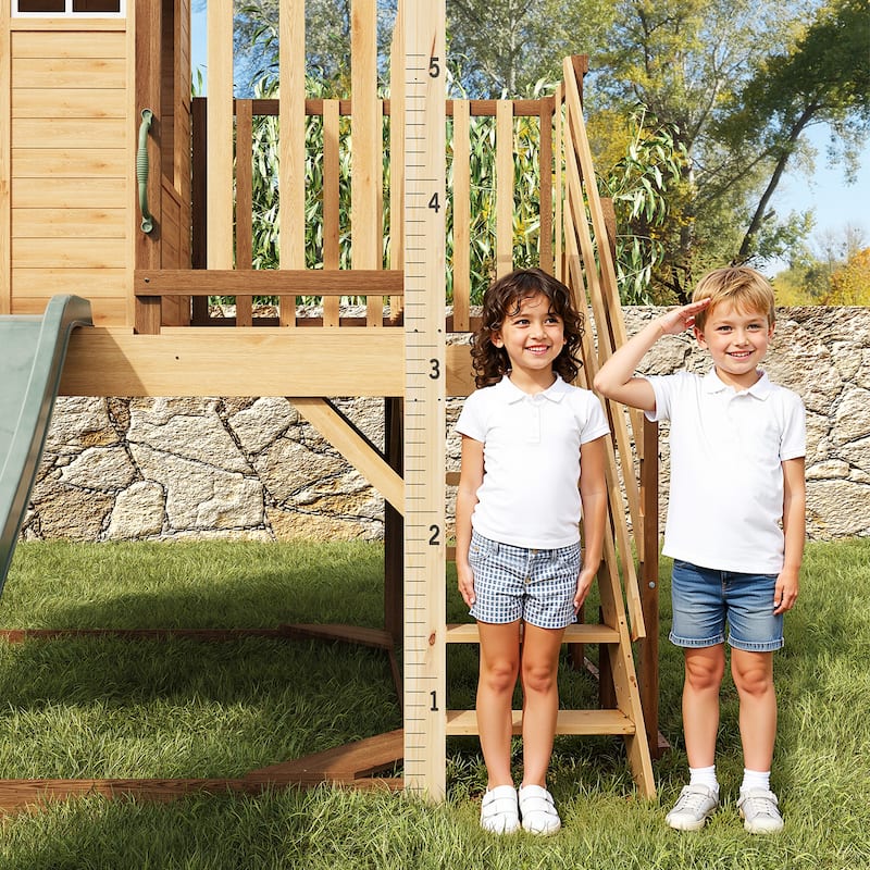 9-in-1 Wooden Playhouse with Slide & Sandbox