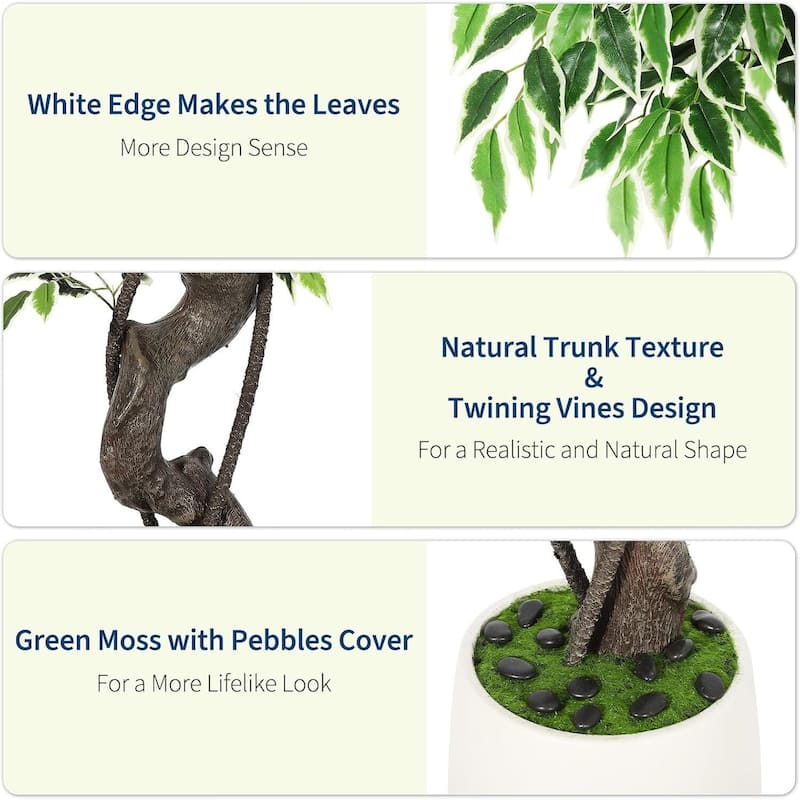 Realistic Artificial Ficus Tree, Faux Floor Plant for Home Decor