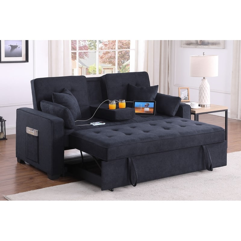 Cody II 70"W Convertible Sleeper Loveseat with Dropdown Console, Cup Holders, Charging Ports, Pocket, and Pocket Coil Seating