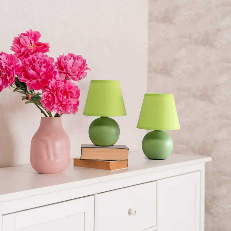 8.66" Petite Orb Lamp Two Pack Set w Matching Fabric Shade