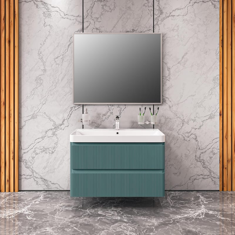 Modern Wall-Mounted Bathroom Vanity with Washbasin Luxury Green Matte Non-Toxic MDF-30"-Omega R-line 40"