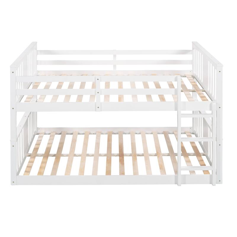 Full Over Full Bunk Bed Frame w/ Ladder & Guard Rails Loft Bed for