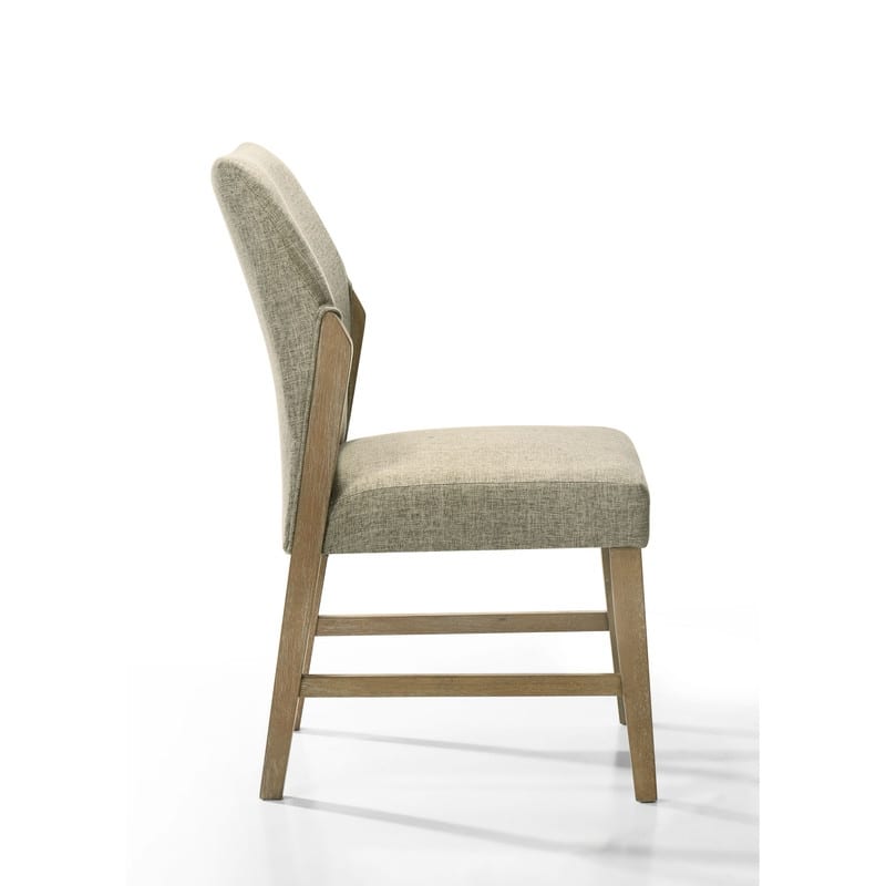 Eden Set of 2 Beige Linen Dining Chair with Rustic Oak Finish Legs