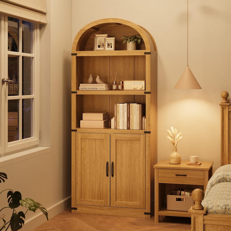 71.7" Tall Arched Bookshelf, 5-Tier Arched Display Cabinet with Storage Shelves