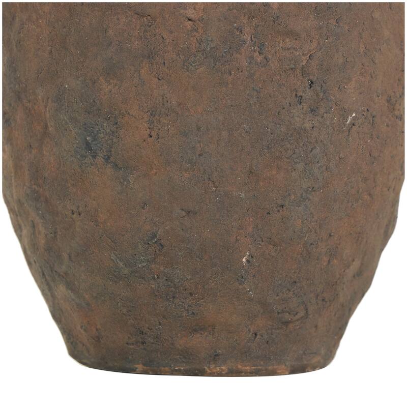 Dark Brown Ceramic Handmade Textured Decorative Vase with Wide Rounded Handles