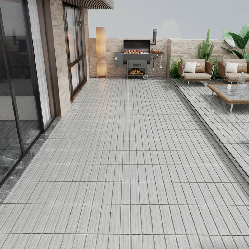 Patio Floor Tiles Pack of 22 WPC Wood-Plastic Composite Patio Deck Tiles DIY Interlocking Decking Tiles, Water Resistant