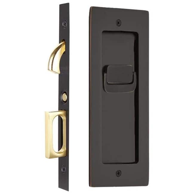 Emtek Modern Rectangular 7-1/4 Inch Privacy Mortise Pocket Door Lock - Oil Rubbed Bronze