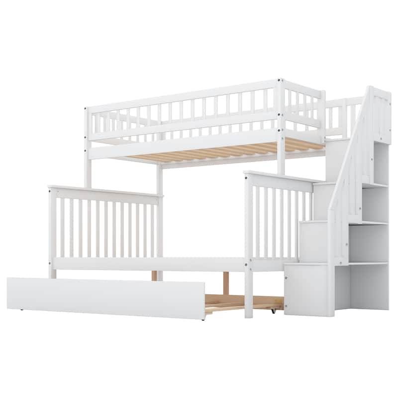 Twin over Full Bunk Bed with Trundle. with Multiple Storage Spaces and ...