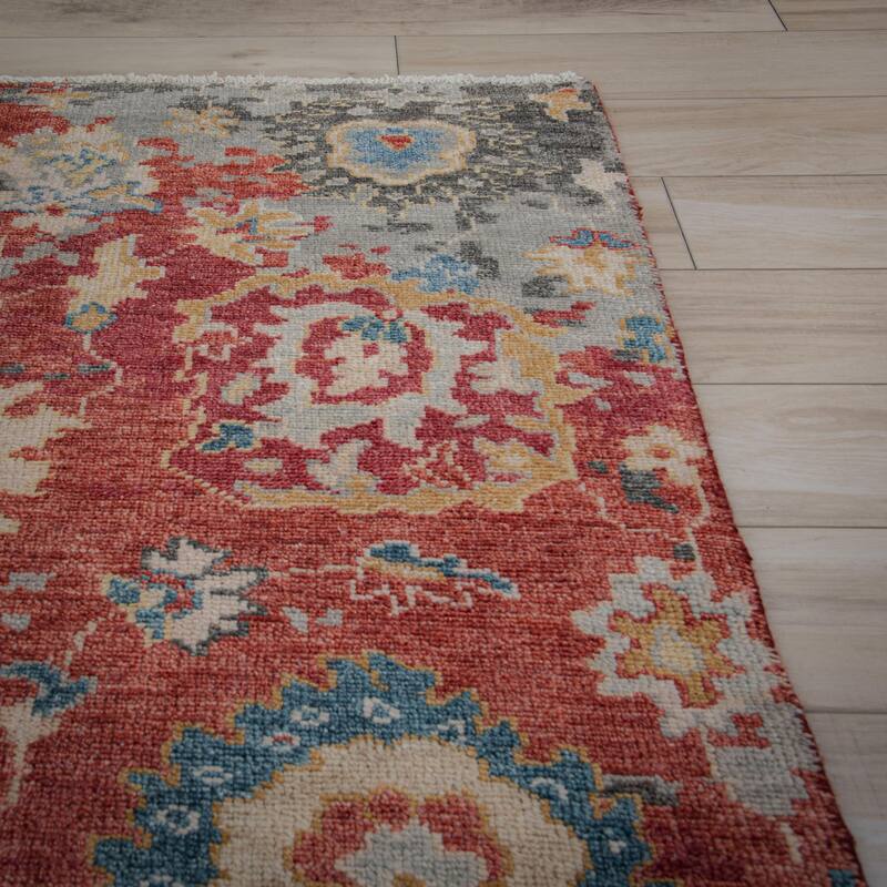 Alora Decor Lush Red Floral Hand Knotted Wool Area Rug