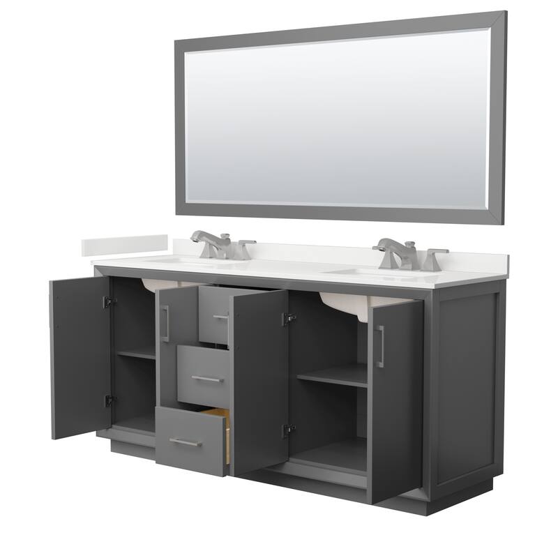 Strada 72-inch Double Vanity, Quartz Top, 70-inch Mirror