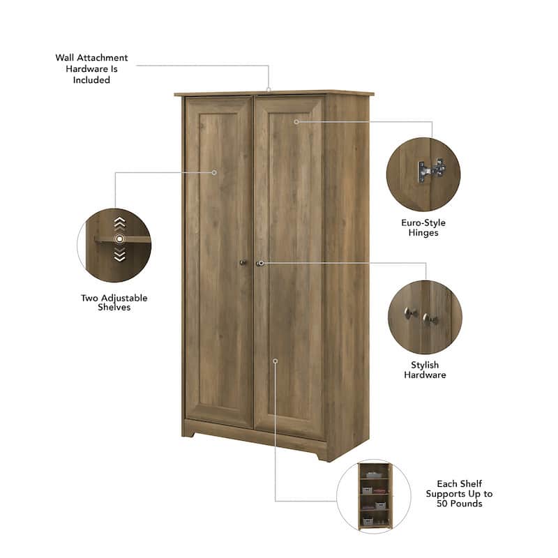Cabot Espresso Oak Tall Storage Cabinet with Doors - 31.38"L x 16.30"W x 61.14"H