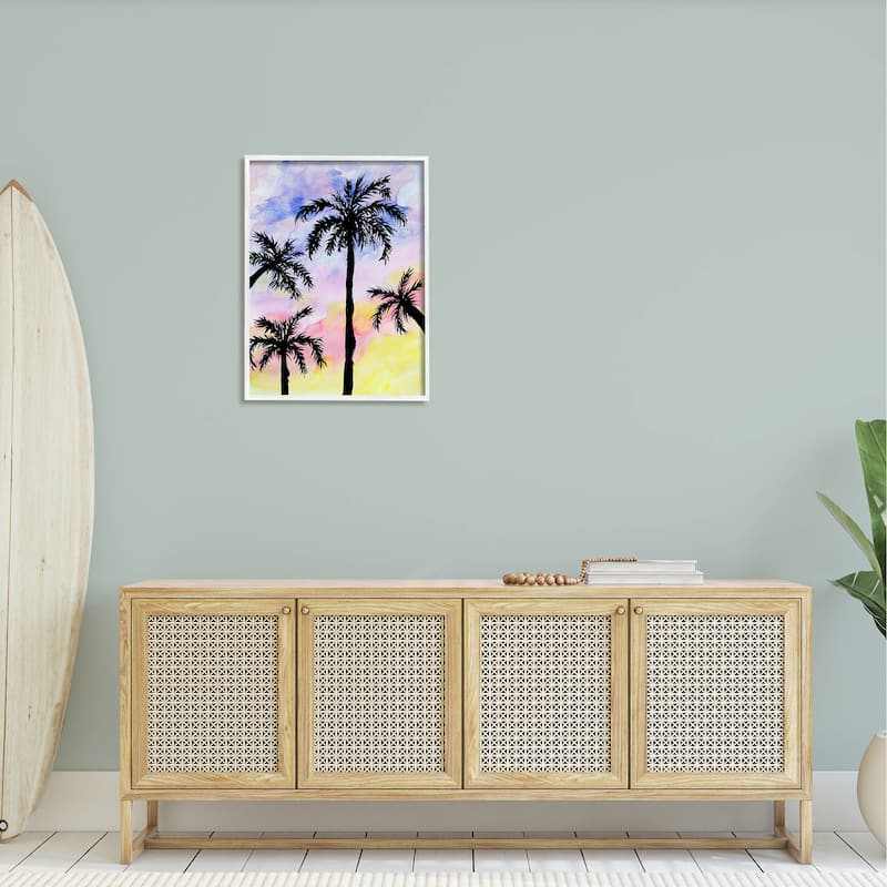 Stupell Industries Palm Tree Silhouettes Sunset Sky Framed Giclee Art ...