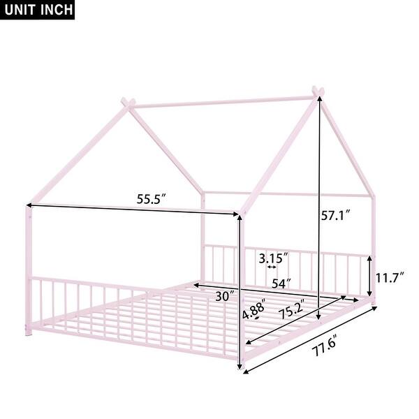 dimension image slide 0 of 2, 2 Size Pink Metal House Bed with Metal Frame Playhouse Design for Kids