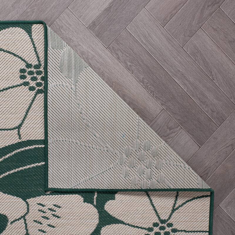 World Rug Gallery Modern Floral Flowers Textured Flat Weave Indoor/Outdoor Area Rug