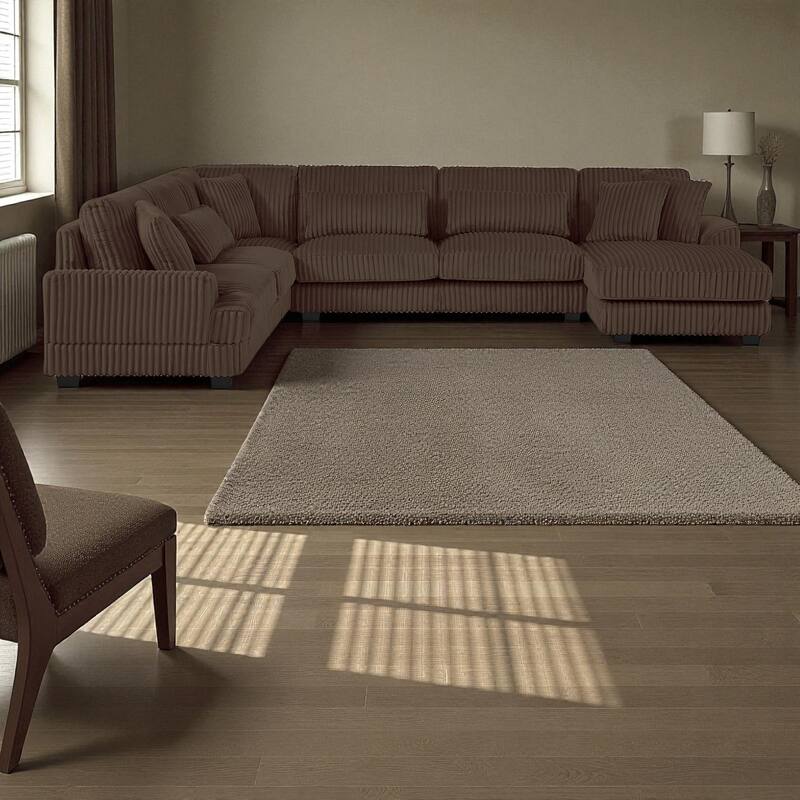 129" Oversized U-Shaped Sectional Sofa with Chaise Lounge, Soft Corduroy Upholstery and Pillows for Living Room