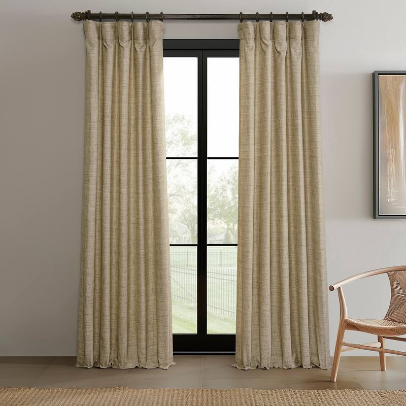 Exclusive Fabrics Raw Linen Weave Light Filtering Curtains for Bedroom & Living Room Curtains Pair - 2 Panel Drapes - 50 X 96 - Tan