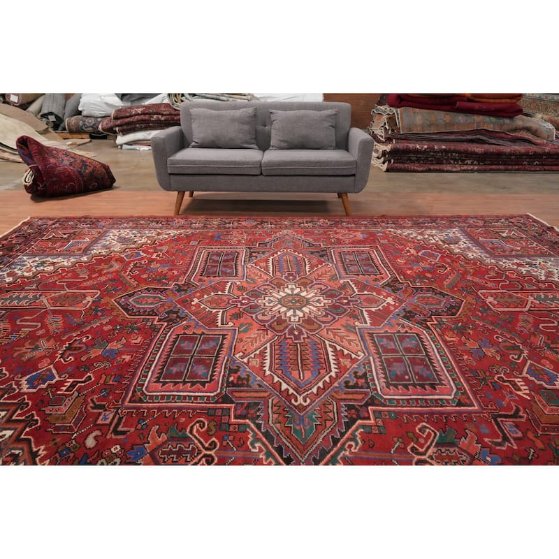 Hand Knotted Oriental 100% Wool Carpet Traditional Medallion Red Heriz Area Rug - 12' 7'' X 10' 4''