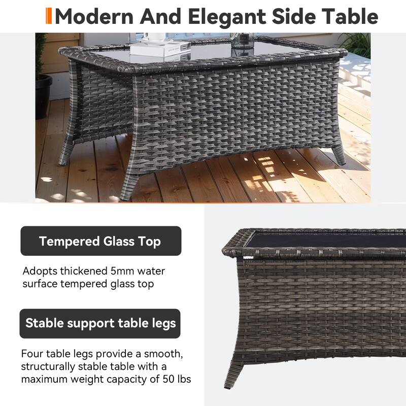 Outdoor Wicker Coffee Table with Storage Shelf