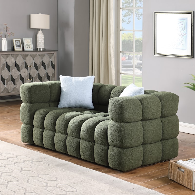 Wayna Modern Square Sofa, Sherpa Thick Cushion Double Sofa - 2seat - Green