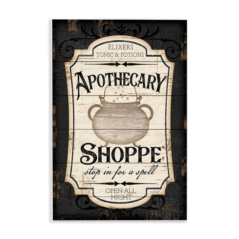 Stupell Apothecary Shoppe Spooky Halloween Sign Witch Potion Cauldron Wood Wall Art - Black - 13 x 19