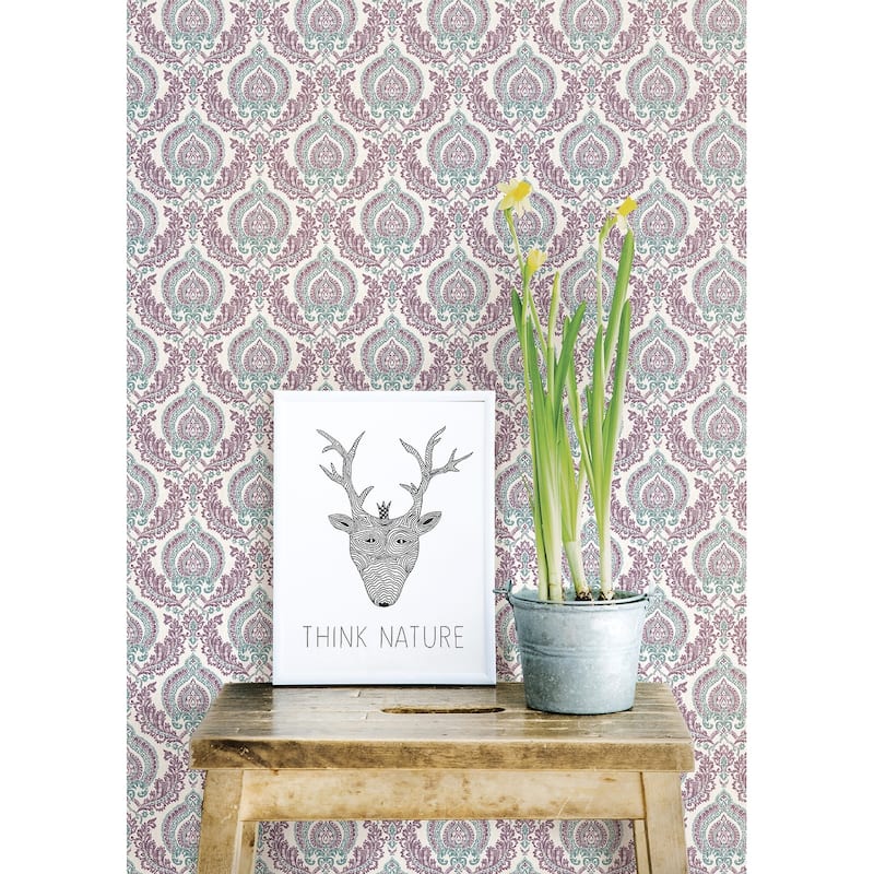 A-Street Prints Lulu Plum Damask Wallpaper