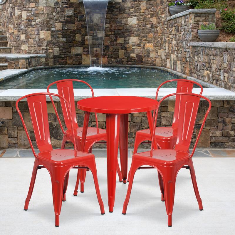 24'' Round Metal Indoor-Outdoor Table Set with 4 Cafe Chairs