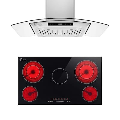 2 Piece Kitchen Appliances Packages Including 36" Radiant Electric Cooktop and 36" Island Range Hood
