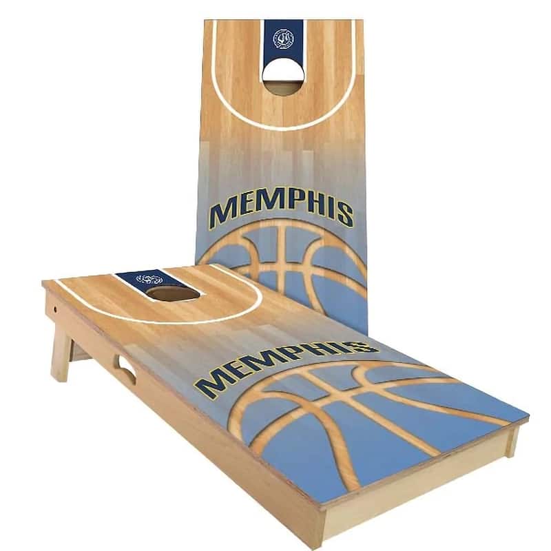 Memphis Grizzlies Basketball Outdoor Cornhole Board Set - Backyard 2x4 - Include Hole Lights