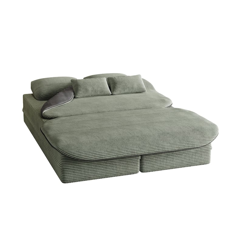 GDFStudio - Lysander Corduroy Foldable Sleeper Sofa Bed with Multi Functional Blanket
