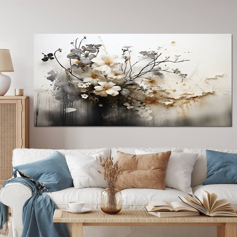 Designart "Bohemian Earthly Floral Collage I" Abstract Wall Art Living Room