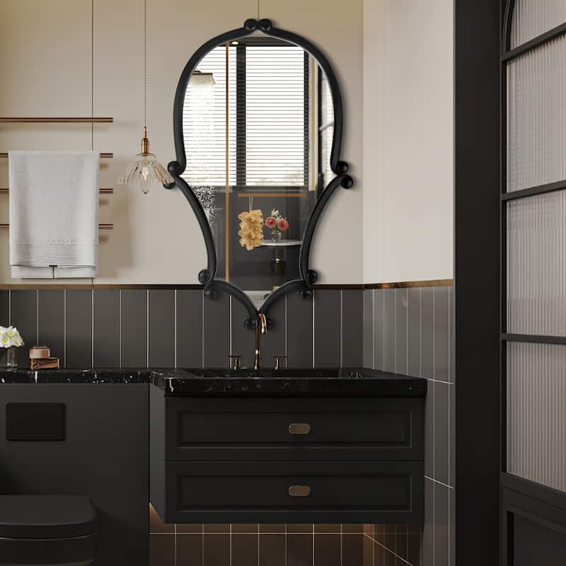 Vintage Black Wood Oval Wall Mirror