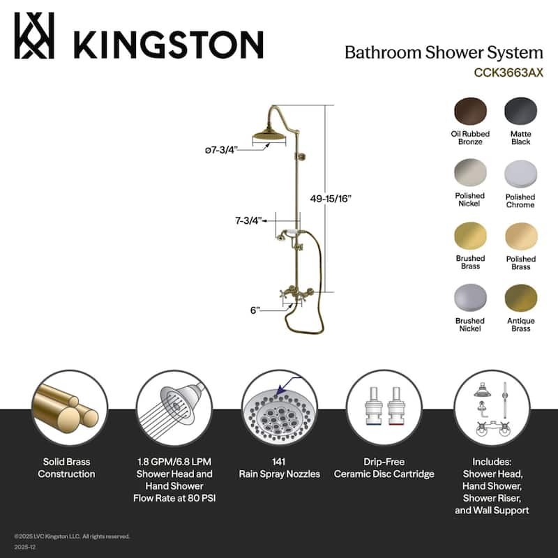 Kingston Brass Kingston Wall Mount Rain Drop Shower System with Hand Shower