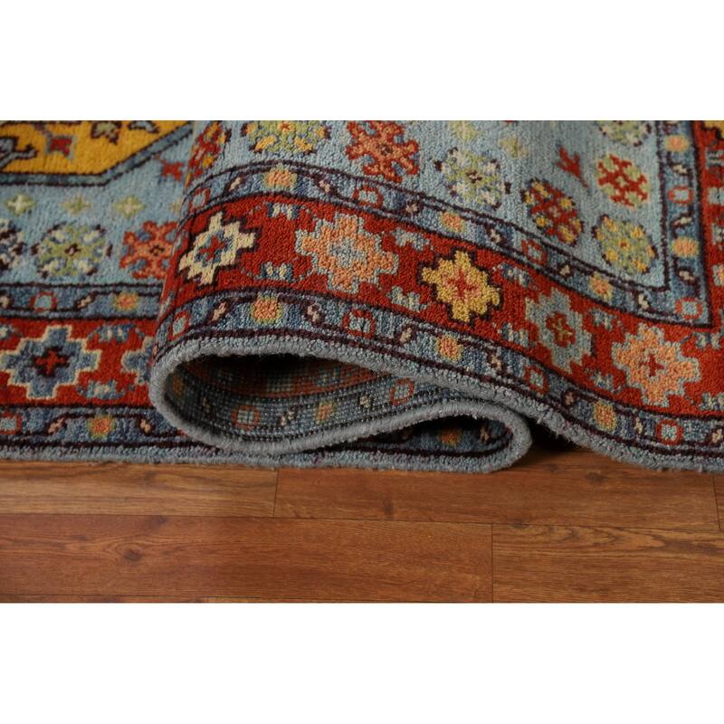 Geometric Blue Khotan Indian Area Rug Handmade Wool Carpet - 7'11"x 9'10"