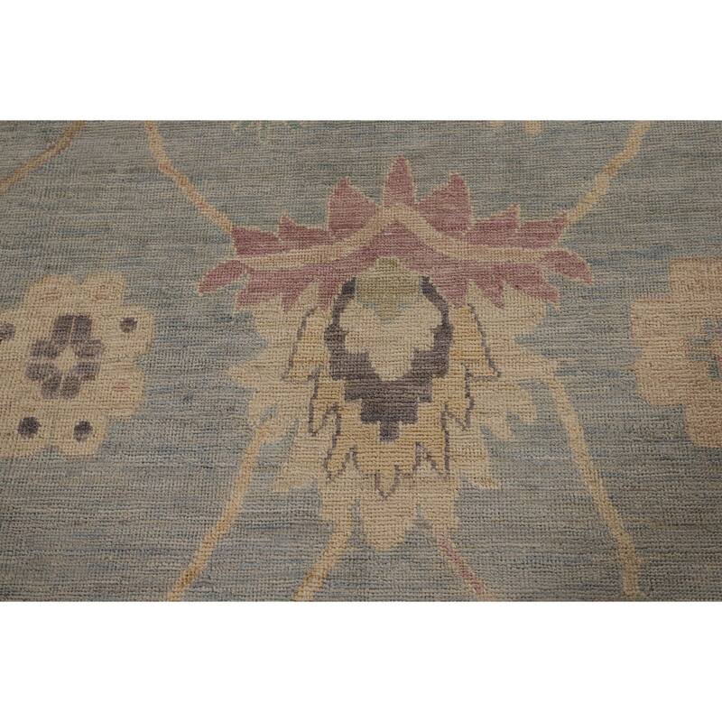 Light Blue Vegetable Dye Oushak Rug Hand-Knotted Turkish Wool Carpet - 9'0" x 11'9"