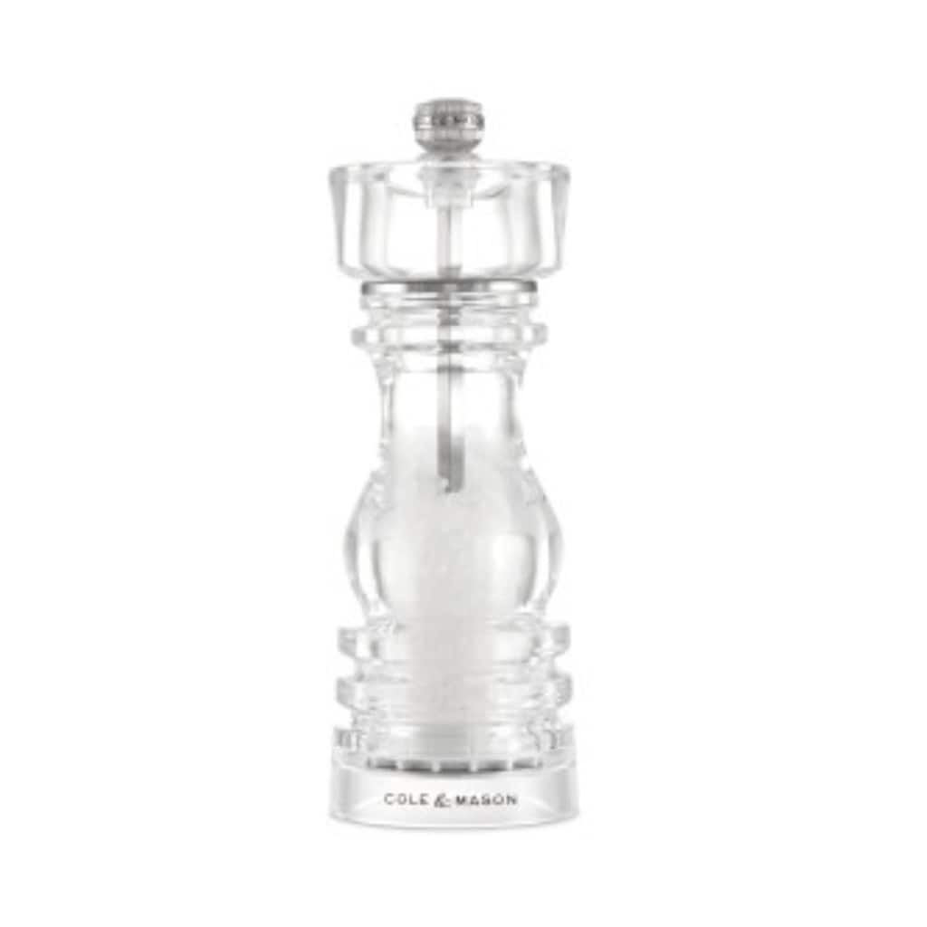 Cole & Mason London Acrylic Salt Mill 7" - Adjustable Ceramic Mechanism, Clear Durable Kitchen Mill