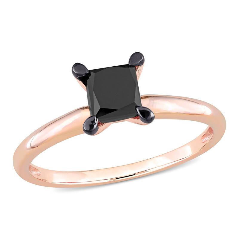 Miadora 1ct TDW Princess-cut Black Diamond Solitaire Engagement Ring in 14k Rose Gold